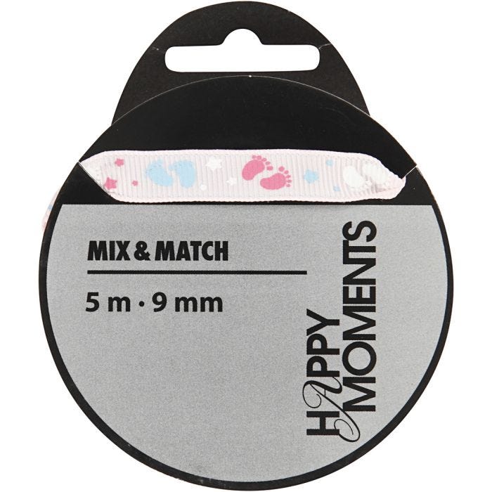 Ruban décoratif, L : 9 mm, rose, 5 m/ 1 rouleau