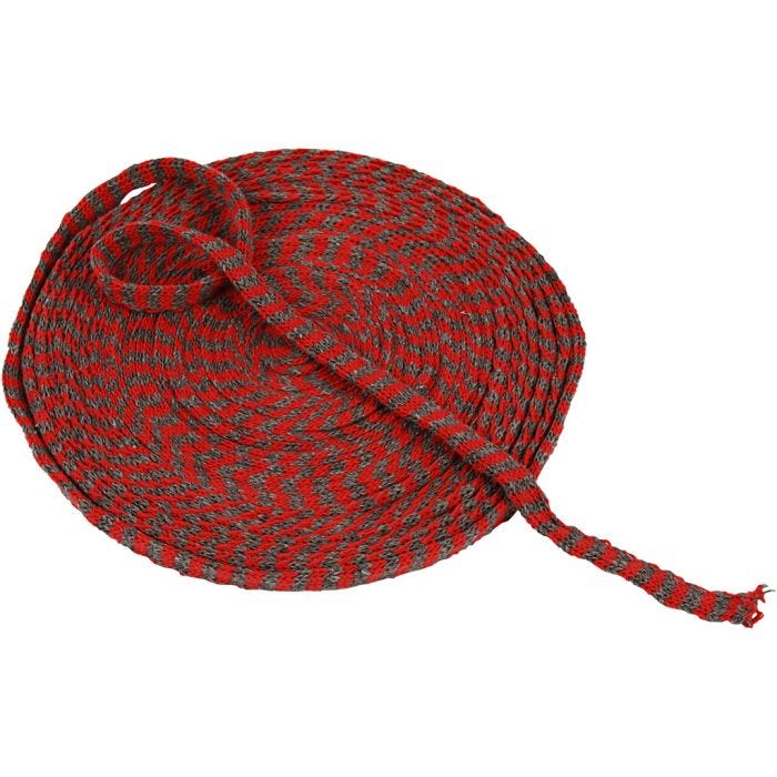 Tricot tubulaire, L: 10 mm, cerise/gris, 10 m/ 1 rouleau