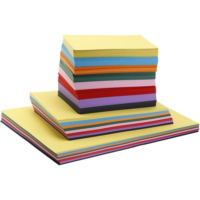 Papier cartonné coloré, A2,A3,A4, 220 gr, 1000 flles/ 1 Pq.