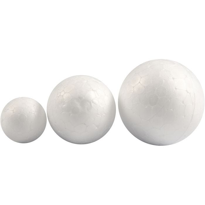 Boules en polystyrène, d 20+30+40 mm, blanc, 12 pièces/ 1 Pq.
