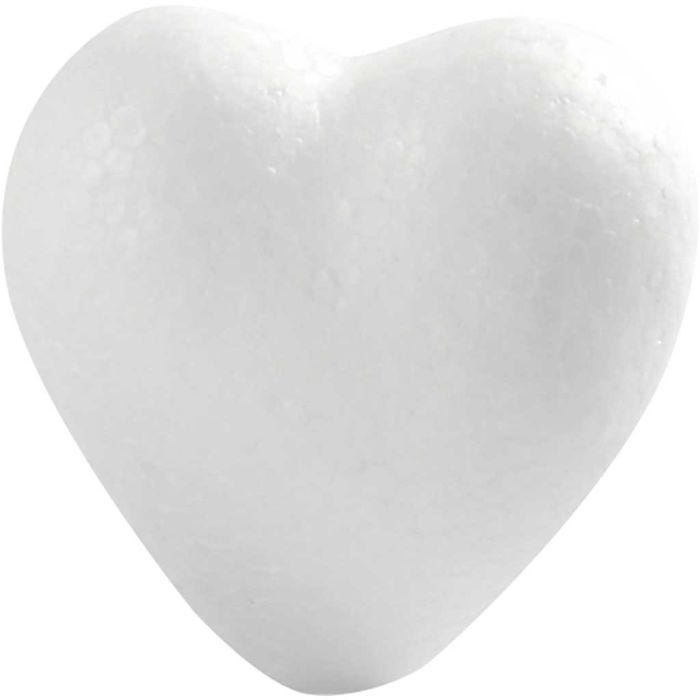 Coeurs en polystyrène, H : 6 cm, P: 3 cm, L : 6 cm, blanc, 50 pièces/ 1 Pq.