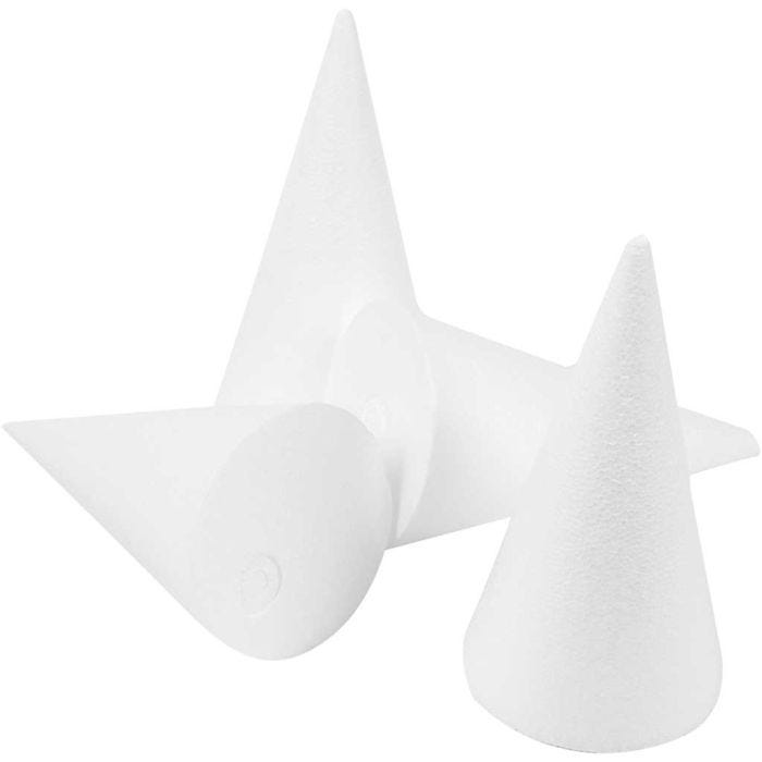 Cônes en polystyrène, H : 14,5 cm, d 6 cm, blanc, 25 pièces/ 1 Pq.