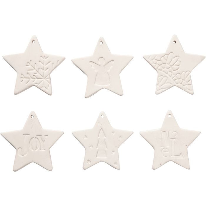 Décorations à suspendre, étoile, dim. 7x7 cm, blanc, 6 pièces/ 1 Pq.