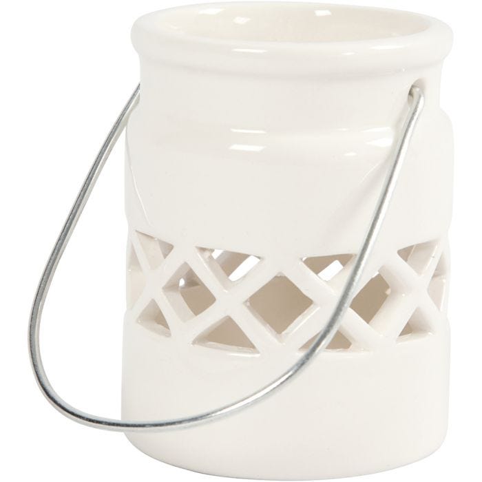 Lanterne, H : 8 cm, d 6,2 cm, blanc, 2 pièces/ 1 Pq.