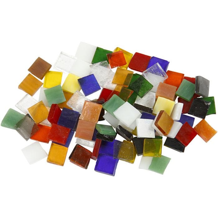 Mosaïques en verre, dim. 10x10 mm, ép. 3 mm, 454 gr/ 1 Pq.