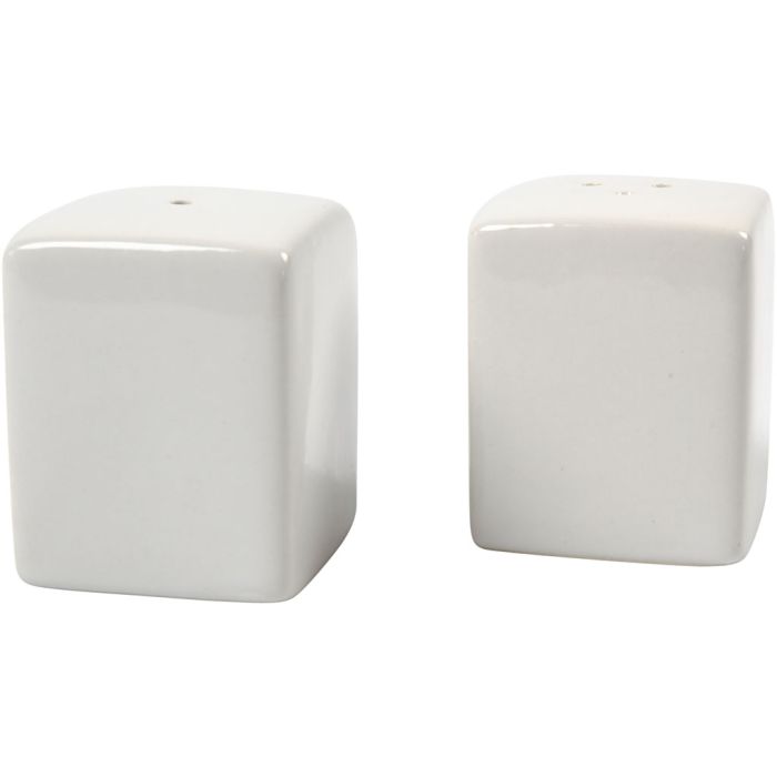 Set de sel et poivre, H : 6 cm, dim. 5x5 cm, brillante, blanc, 6 set/ 1 Pq.