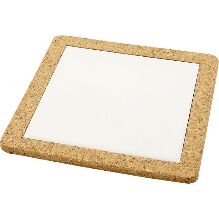 Dessous-de-plat avec cadre en liège, dim. 19x19x1,1 cm, blanc, 10 pièces/ 1 Pq.