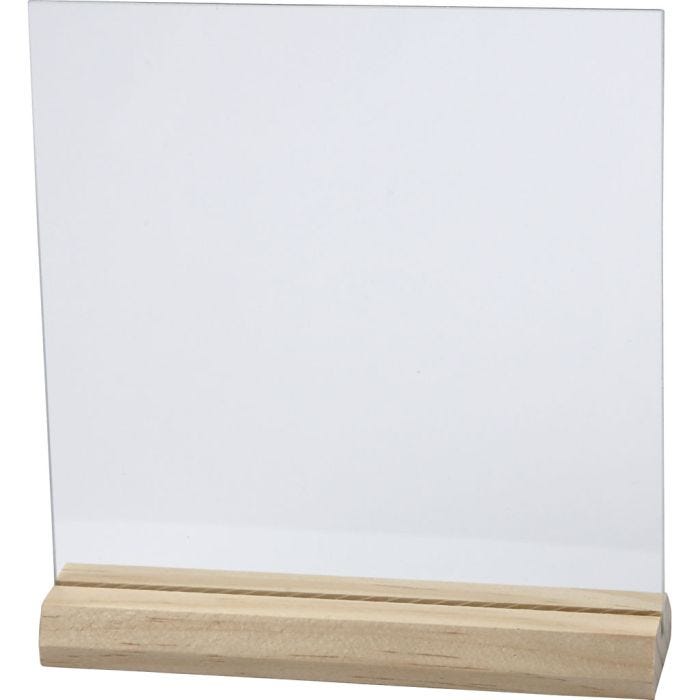 Plaque de verre avec socle en bois, dim. 15,5x15,5 cm, ép. 28 mm, 10 set/ 1 Pq.