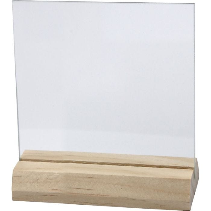 Plaque de verre avec socle en bois, dim. 7,5x7,5 cm, ép. 28 mm, 10 set/ 1 Pq.