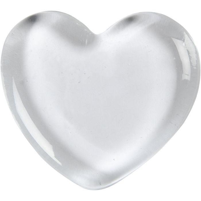 Coeur, 6,5x6,5 cm, 10 mm, transparent, 1 pièce