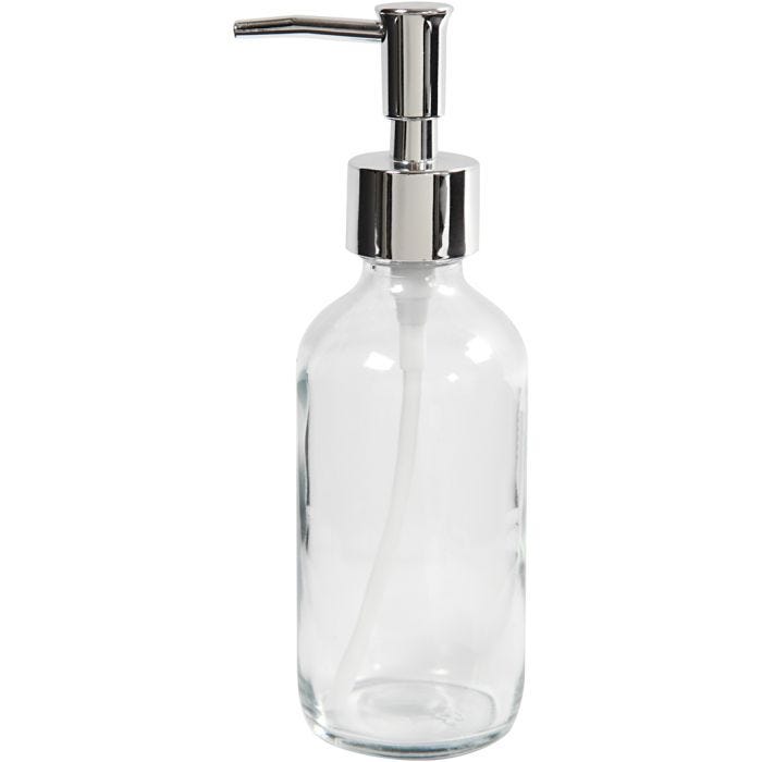 Distributeur de savon, H : 19,3 cm, d 6,3 cm, 230 ml, transparent, 1 pièce