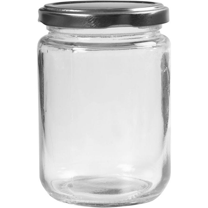 Pot en verre, H : 11 cm, d 7,5 cm, 370 ml, transparent, 6 pièces/ 1 Pq.