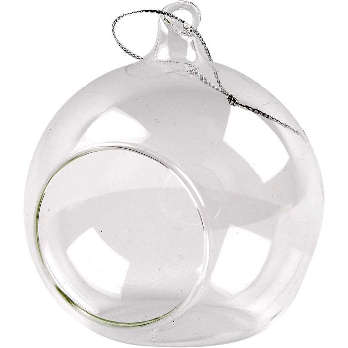 Glas ornament met opening, d 8 cm, 6 stuk/ 1 doos