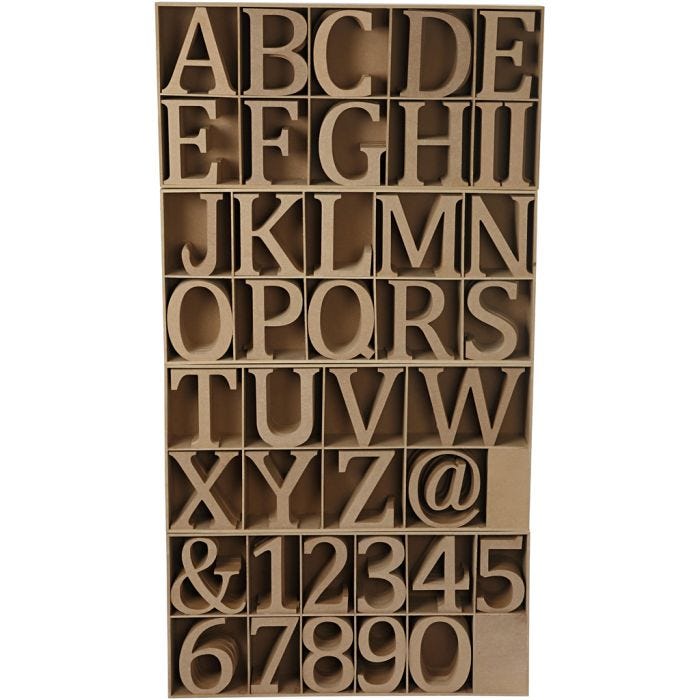 Chiffres, lettres et signes en bois, H : 13 cm, ép. 2 cm, 160 pièces/ 1 Pq.