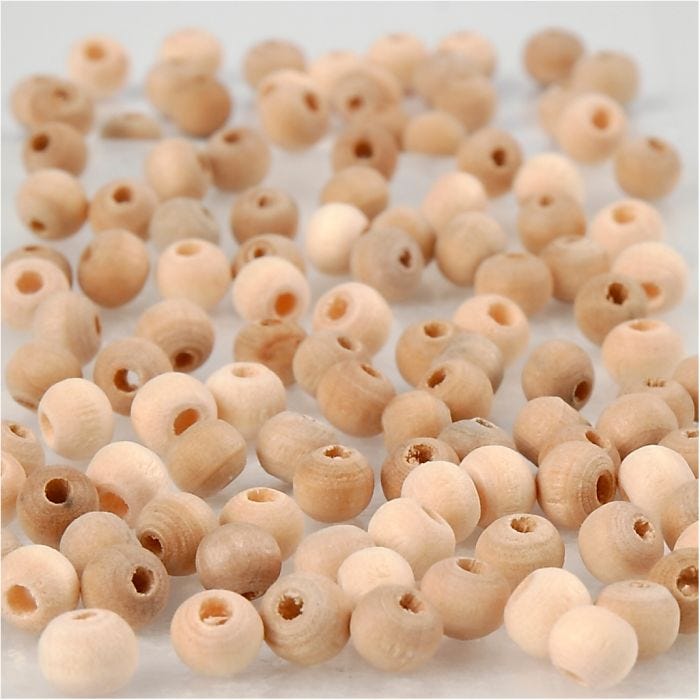 Perle en bois, d 5 mm, diamètre intérieur 1,5 mm, 100 pièces/ 1 Pq.