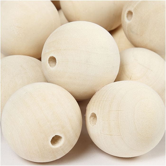 Perle en bois, d 35 mm, diamètre intérieur 6 mm, 50 pièces/ 1 Pq.