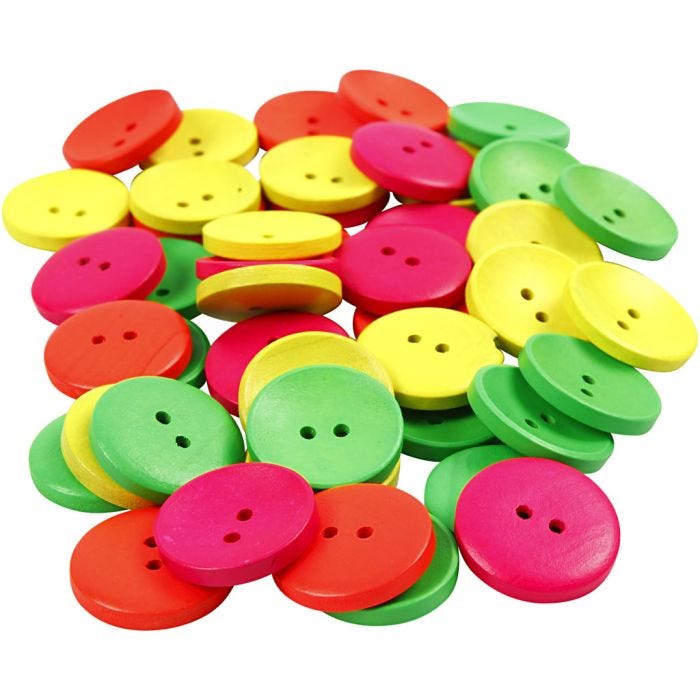 Boutons en bois, d 25 mm, diamètre intérieur 2 mm, 80 pièces/ 1 Pq.