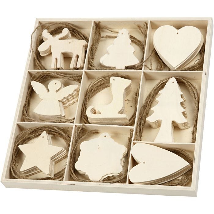 Décorations en bois, Noël, dim. 7-8 cm, 72 pièces/ 1 Pq.