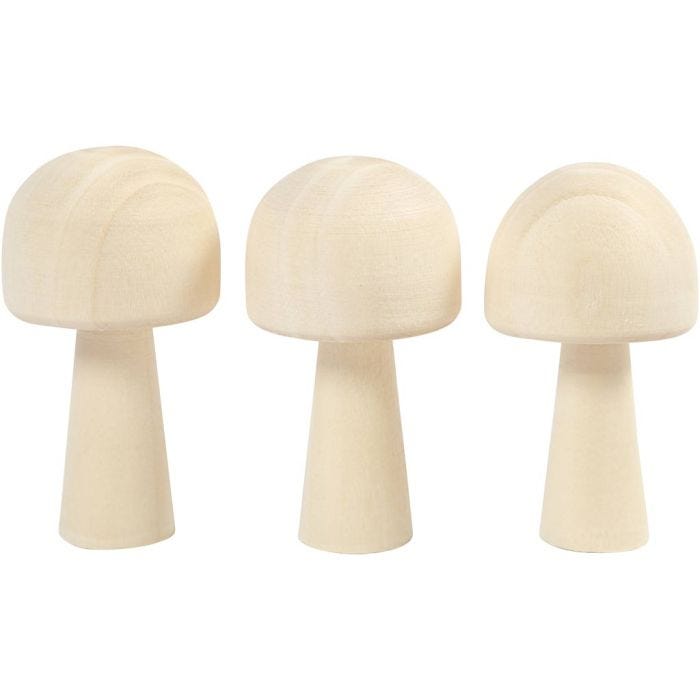 Champignon en bois, H : 5,2 cm, d 2,9 cm, 3 pièces/ 1 Pq.