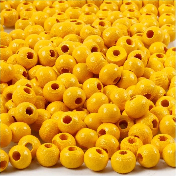 Perles en Bois, d 5 mm, diamètre intérieur 1,5 mm, jaune, 6 gr/ 1 Pq.