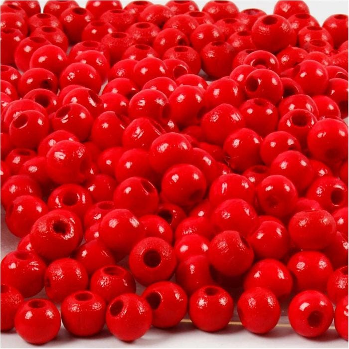 Perles en Bois, d 5 mm, diamètre intérieur 1,5 mm, rouge, 6 gr/ 1 Pq.