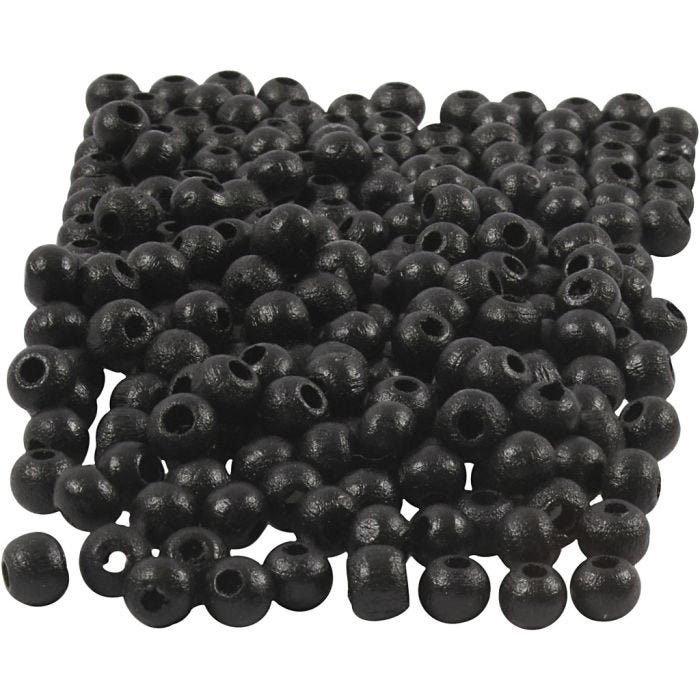 Perles en Bois, d 5 mm, diamètre intérieur 1,5 mm, noir, 6 gr/ 1 Pq.