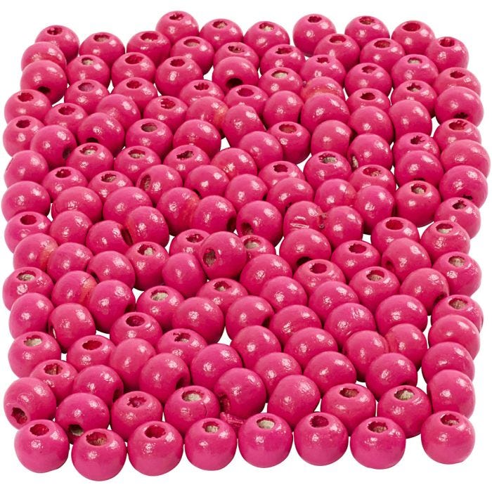 Perles en Bois, d 5 mm, diamètre intérieur 1,5 mm, rose, 150 pièce, 6 gr/ 1 Pq.