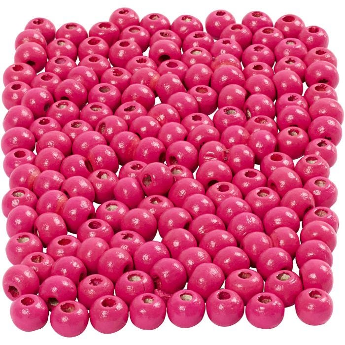 Perles en bois, d 5 mm, diamètre intérieur 1,5 mm, rose, 6 gr/ 1 Pq., 150 pièce