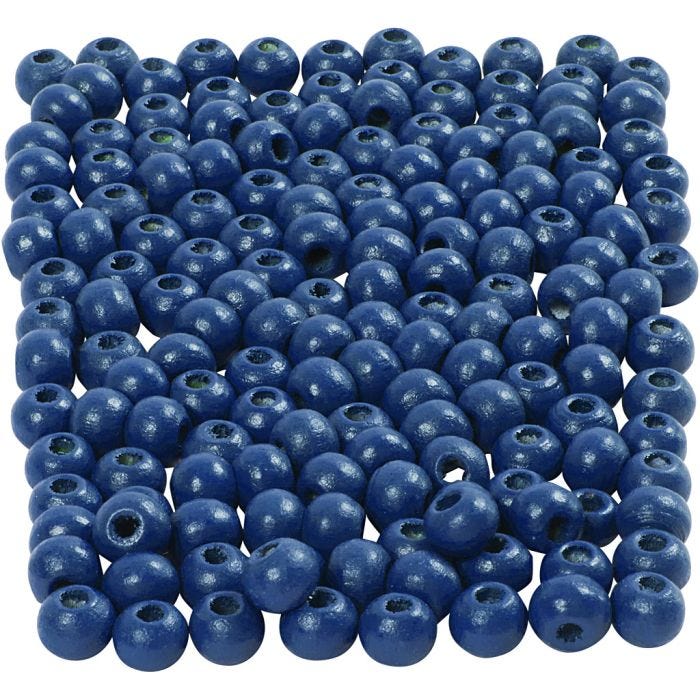 Perles en Bois, d 5 mm, diamètre intérieur 1,5 mm, bleu, 6 gr/ 1 Pq.