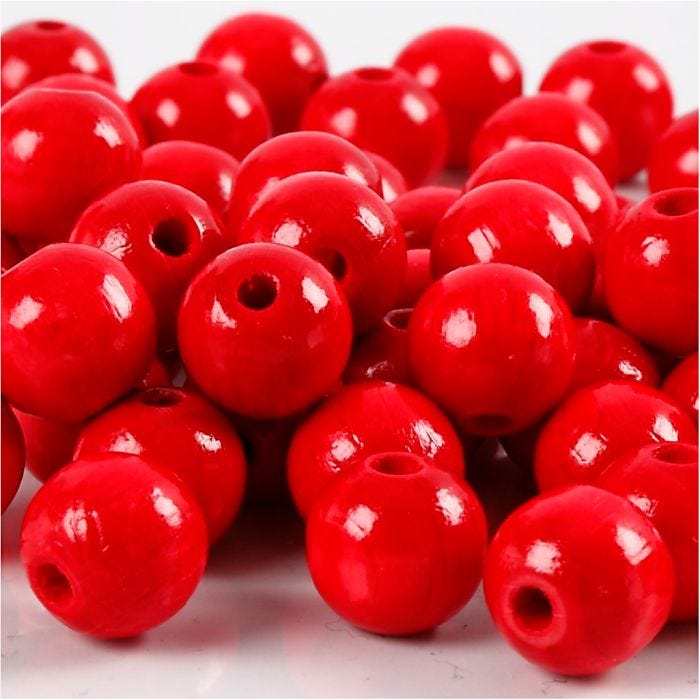 Perles en Bois, d 12 mm, diamètre intérieur 3 mm, rouge, 22 gr/ 1 Pq.