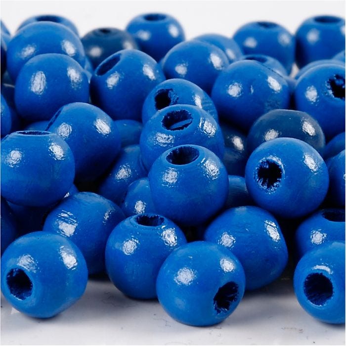 Perles en Bois, d 12 mm, diamètre intérieur 3 mm, bleu, 22 gr/ 1 Pq.