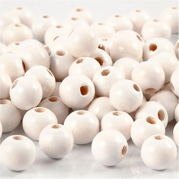 Perles en Bois, d 8 mm, diamètre intérieur 2 mm, blanc, 15 gr/ 1 Pq.