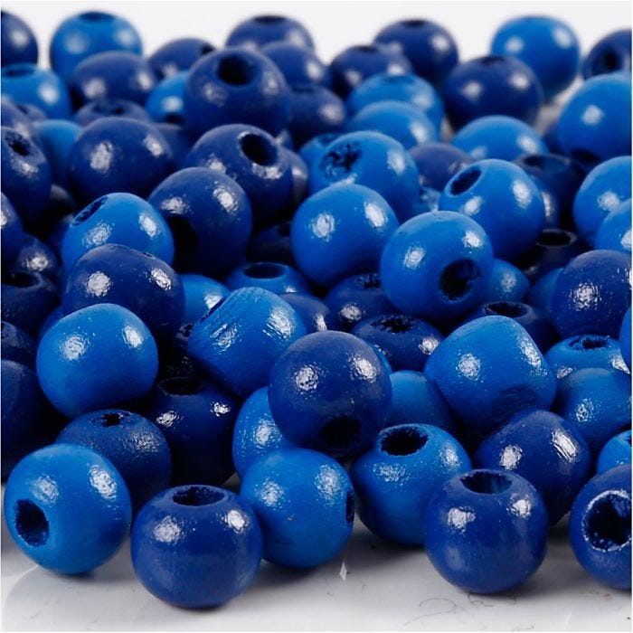 Perles en Bois, d 8 mm, diamètre intérieur 2 mm, bleu, 15 gr/ 1 Pq.