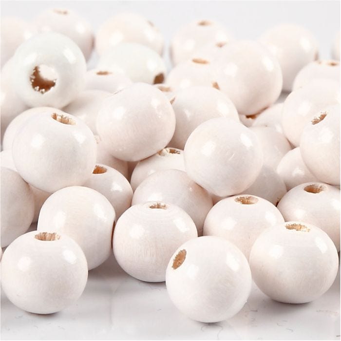 Perles en Bois, d 10 mm, diamètre intérieur 3 mm, blanc, 20 gr/ 1 Pq.