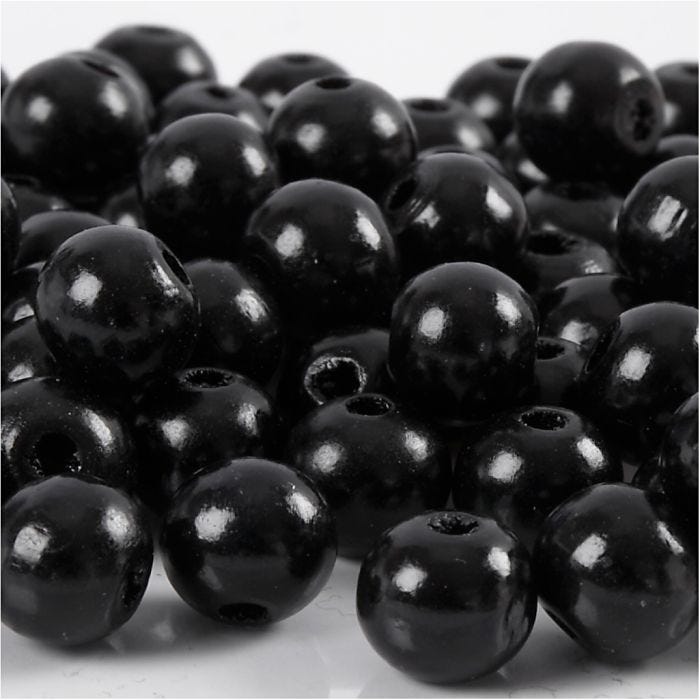 Perles en Bois, d 10 mm, diamètre intérieur 3 mm, noir, 20 gr/ 1 Pq.