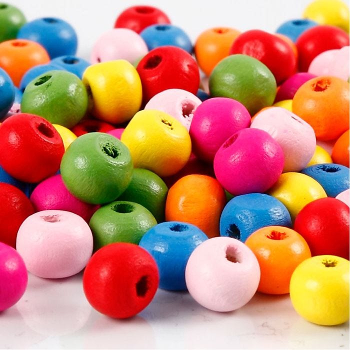 Perles en bois, d 8 mm, diamètre intérieur 1,5-2 mm, ass. de couleurs, 500 gr/ 1 sac