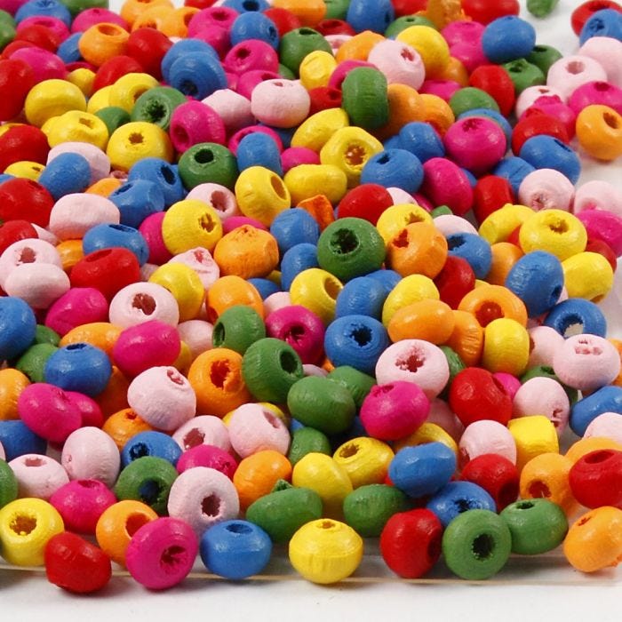 Perles en bois, d 4 mm, diamètre intérieur 1-1,5 mm, 300 gr/ 1 sac