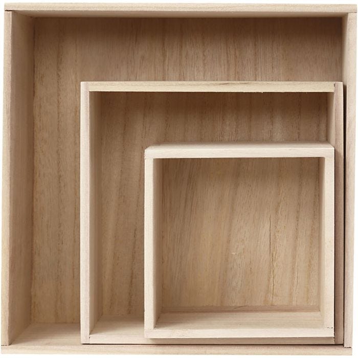 Boîtes de rangement, carré, H : 15x15+21,5x21,5+28x28 cm, P: 12,5 cm, 3 pièces/ 1 set