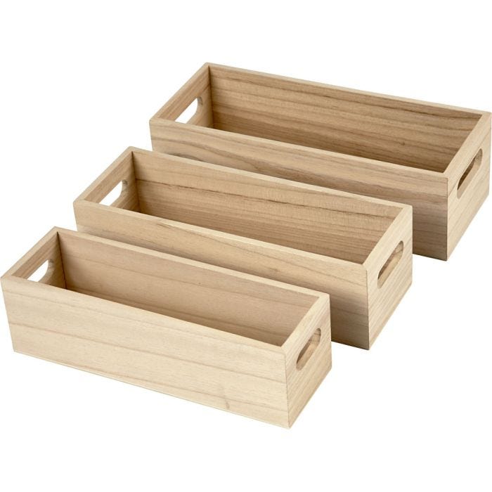 Bacs de rangement, H : 6,5-7,5 cm, L : 22+23,5+25 cm, L : 6,5+7,5+8,5 cm, 3 pièces/ 1 set