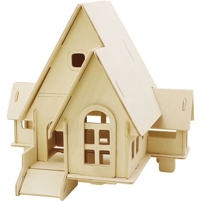 3D Houten Constructie Set, Huis met veranda, afm 22,5x17,5x20,5, 1 stuk