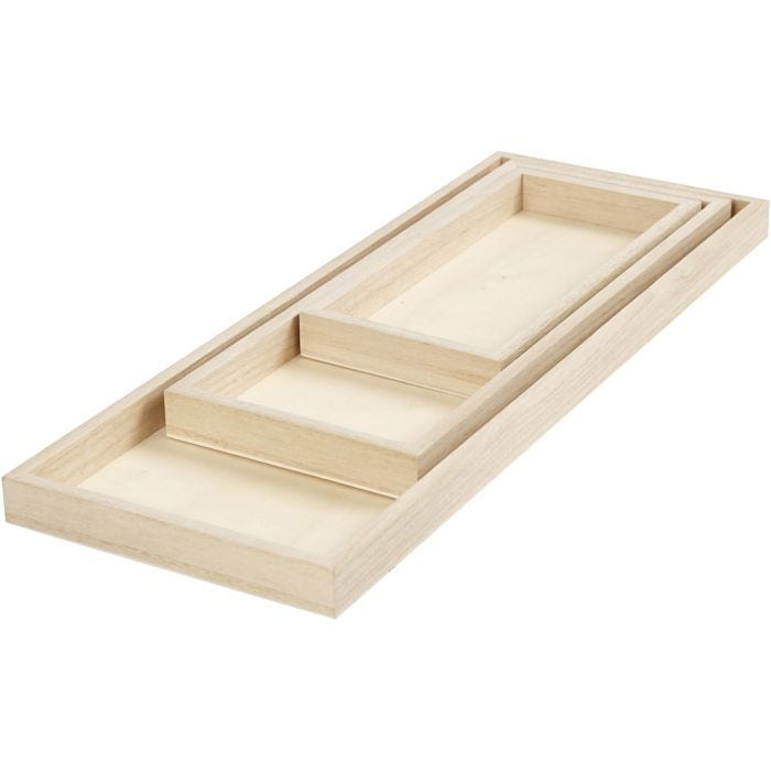 Plateaux, L : 20+30+40 cm, L : 10+12+15 cm, 3 pièces/ 1 Pq.