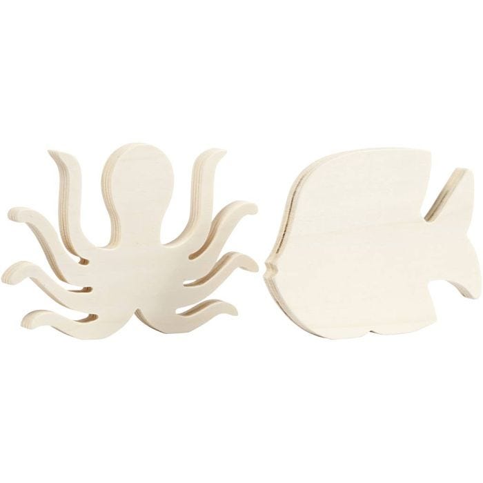 Figurines du monde marin, Pieuvre et poisson, H : 11 cm, L : 16 cm, ép. 1,2 cm, 2 pièces/ 1 Pq.