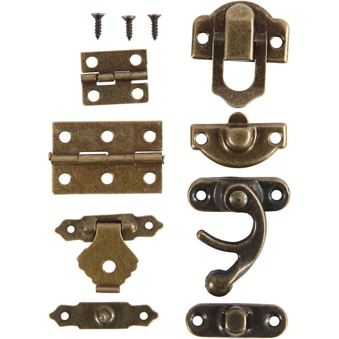 Mini-ferrures, dim. 16x19-19x29,5 mm, or antique, 15 set/ 1 Pq.