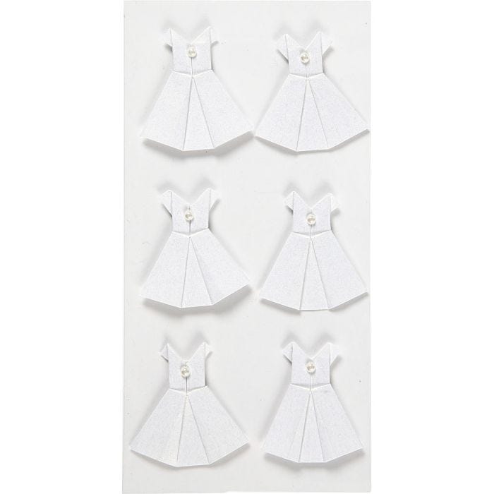 Autocollants en relief, robe, dim. 35x31 mm, blanc, 6 pièces/ 1 Pq.