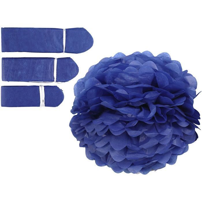 Pompons en papier, d 20+24+30 cm, 16 gr, bleu foncé, 3 pièces/ 1 Pq.