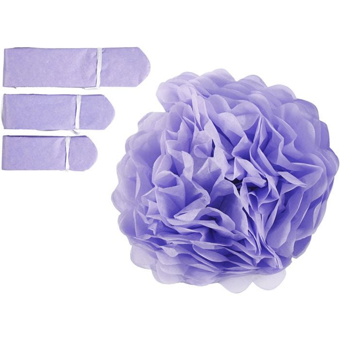 Pompons en papier, d 20+24+30 cm, 16 gr, violet, 3 pièces/ 1 Pq.