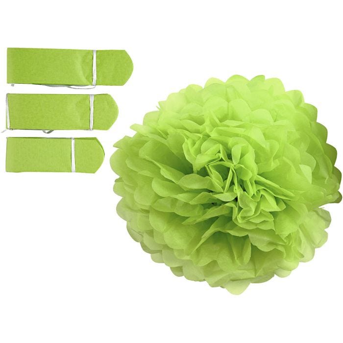 Pompons en papier, d 20+24+30 cm, 16 gr, vert citron, 3 pièces/ 1 Pq.