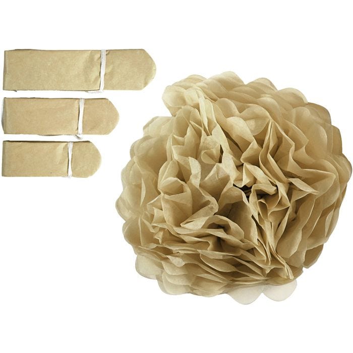 Pompons en papier, d 20+24+30 cm, 16 gr, or, 3 pièces/ 1 Pq.