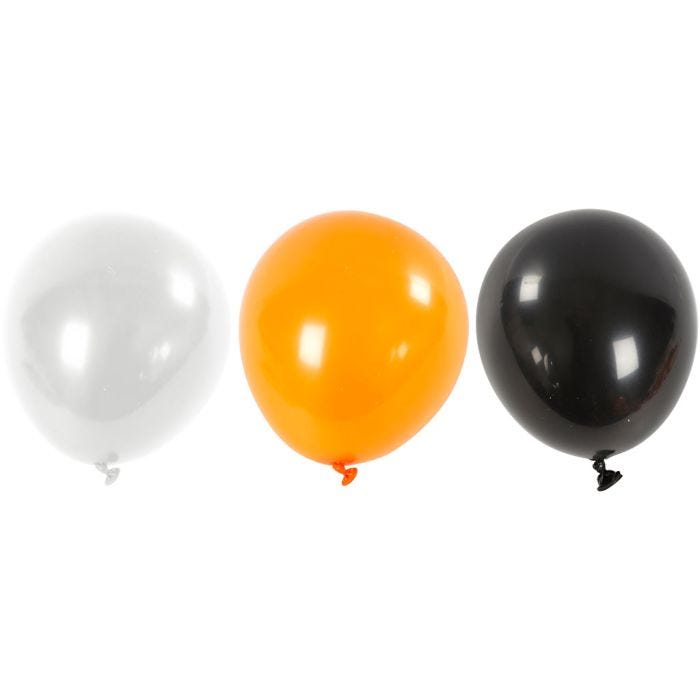 Ballons, Ronds, d 23-26 cm, noir, orange, blanc, 10 pièces/ 1 Pq.
