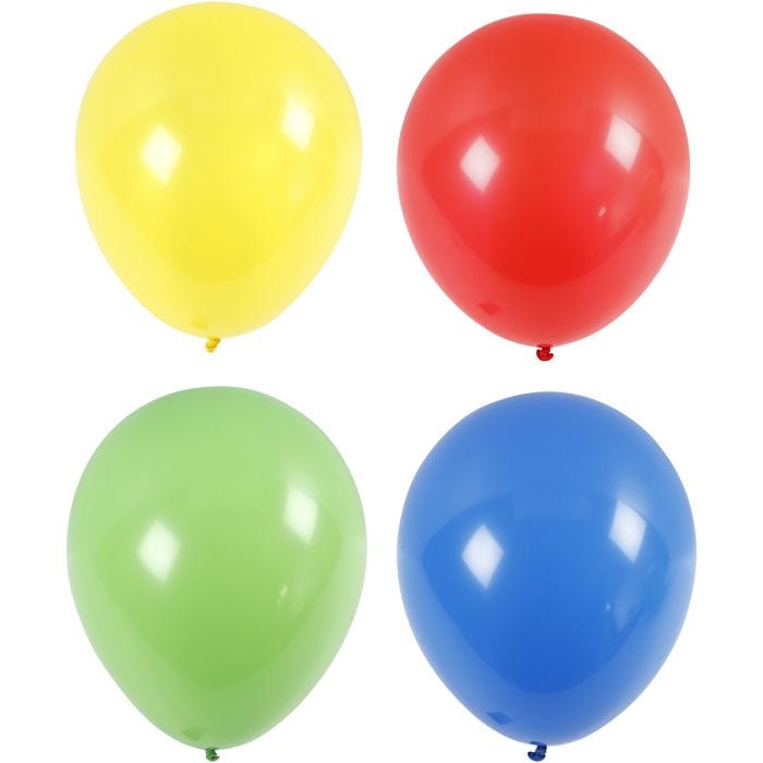 Ballons, géant, d 41 cm, bleu, vert, rouge, jaune, 4 pièces/ 1 Pq.